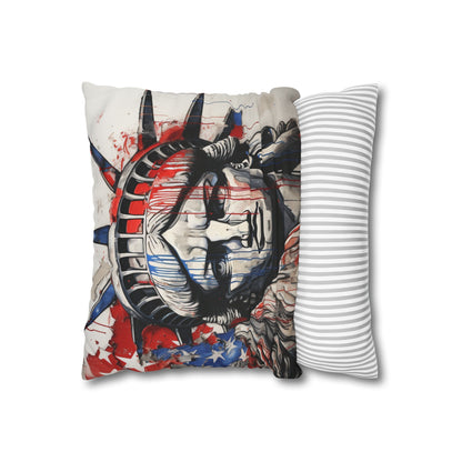 "American flag themed patriotic pillowcase with watercolor splash design, high-quality material, comfortable, stylish, perfect for all seasons. Makes a great gift. Shop now!"