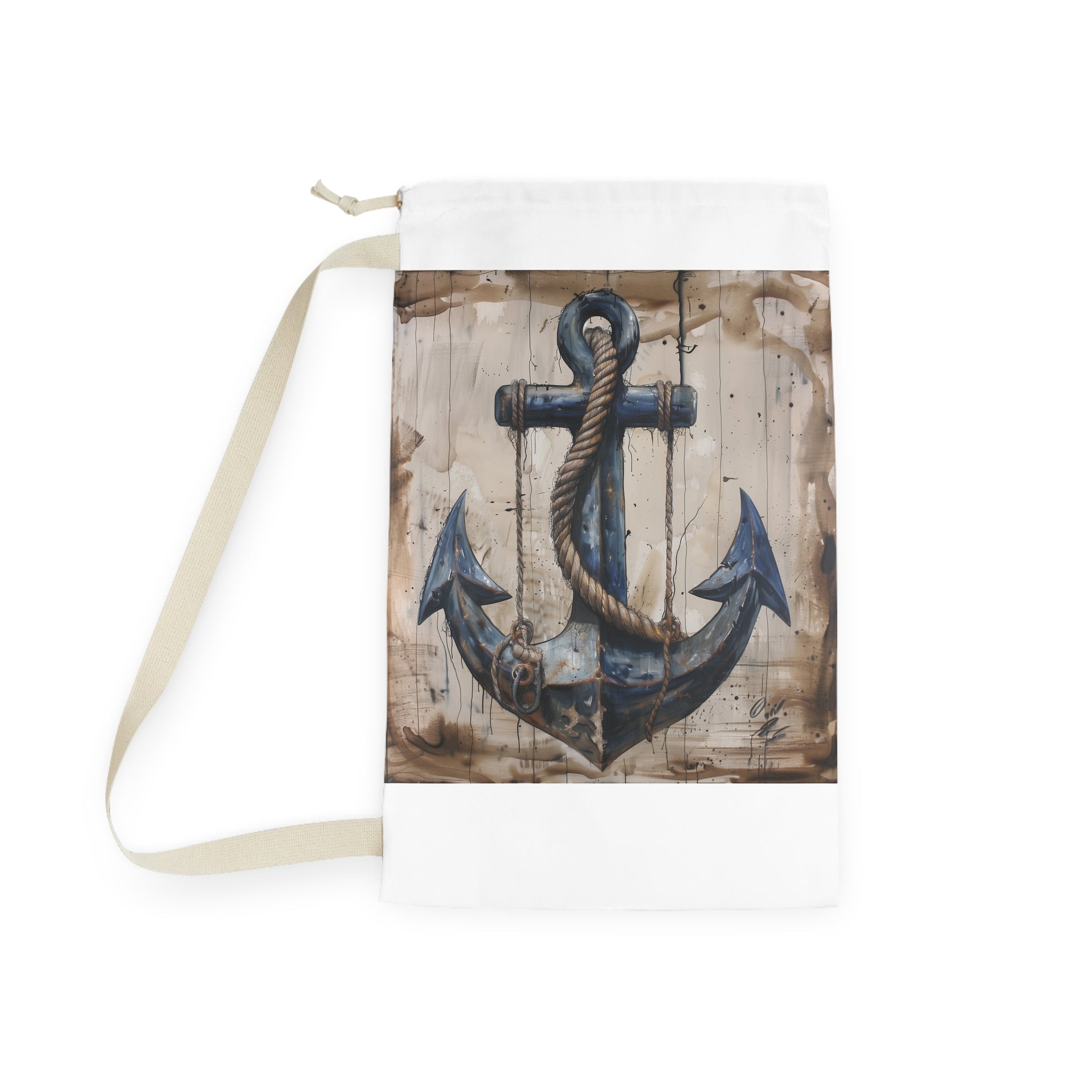 "Nautical anchor rope laundry bag for easy transport with coastal charm"