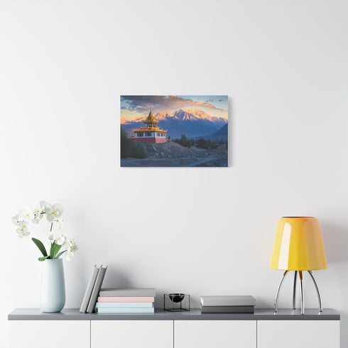 Mountain Temple at Golden Hour Stretched Canvas Wall Art
