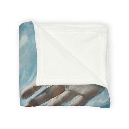 Painted Clouds Forming Human Hands — Plush Fleece Throw Blanket — Product Detail View 8