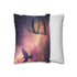 Bird Cage Floating Above Galaxy — 40×40 Cushion Cover — Soft Brushed Fabric Texture Close-Up