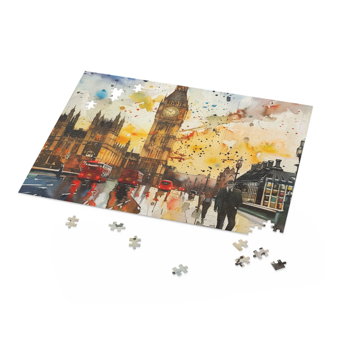 Big Ben Watercolor Jigsaw Puzzle - Piece Together London Icon - Relaxing Cityscape Puzzle Fun