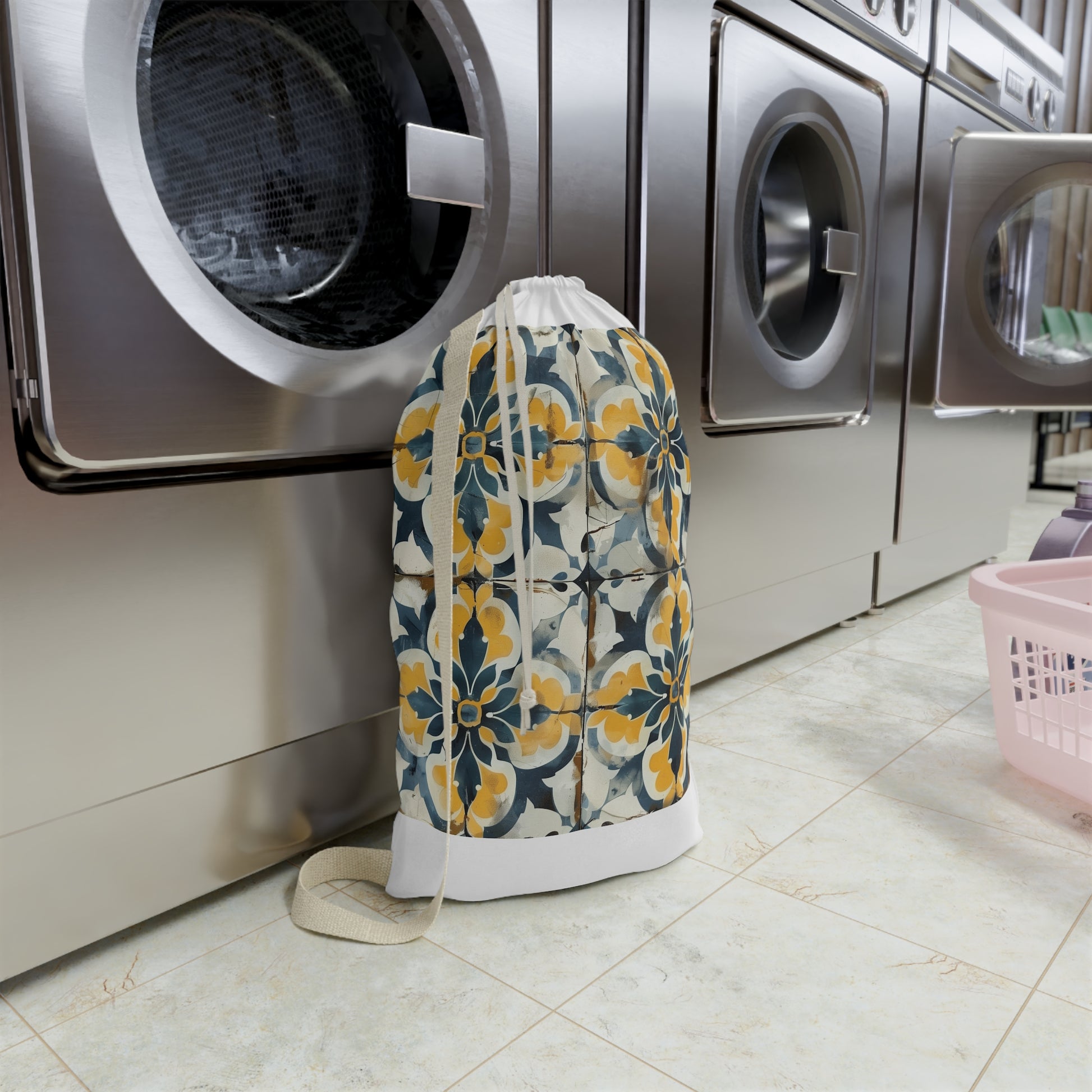 "Artisan Tile Laundry Bag - Stylish and durable laundry organizer with seamless pattern design"