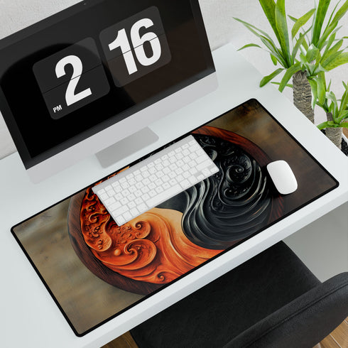 Stylized Yin Yang Made of Waves and Fire — XL & XXL Desk Mat — 3mm Non-Slip Natural Rubber Base Detail