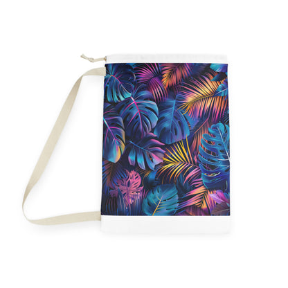 "Vibrant neon tropical leaf laundry bag for stylish organization"