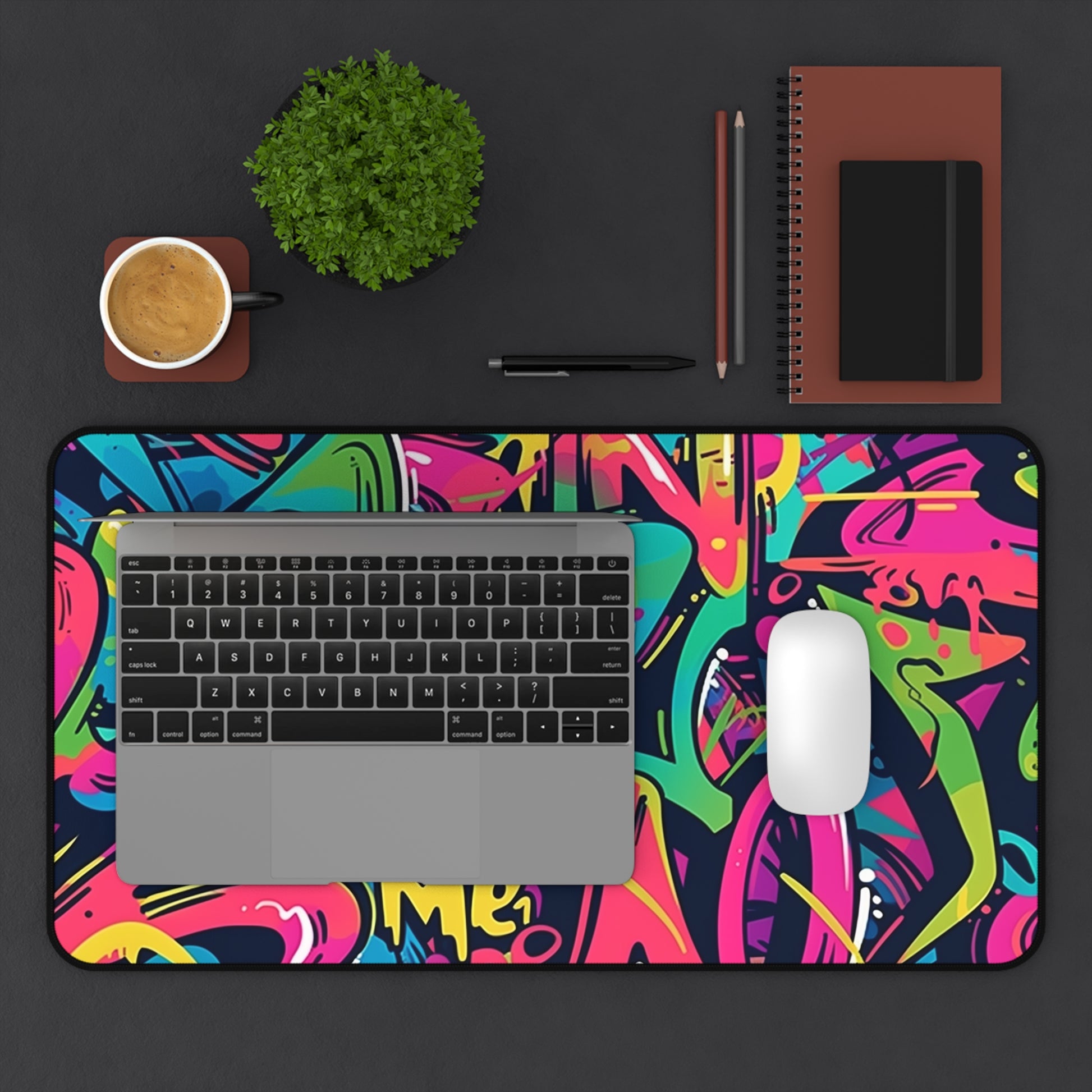 "Vibrant Neon Urban Graffiti Desk Mat for Stylish Workspace Protection"