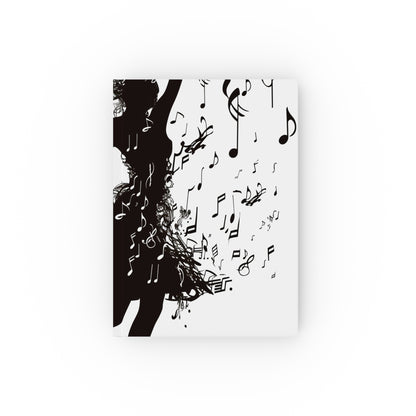 "Dance of Words Movement Journal - Elegant dancer silhouette surrounded by musical notes, perfect for dance journey. High-quality, versatile, ideal gift."