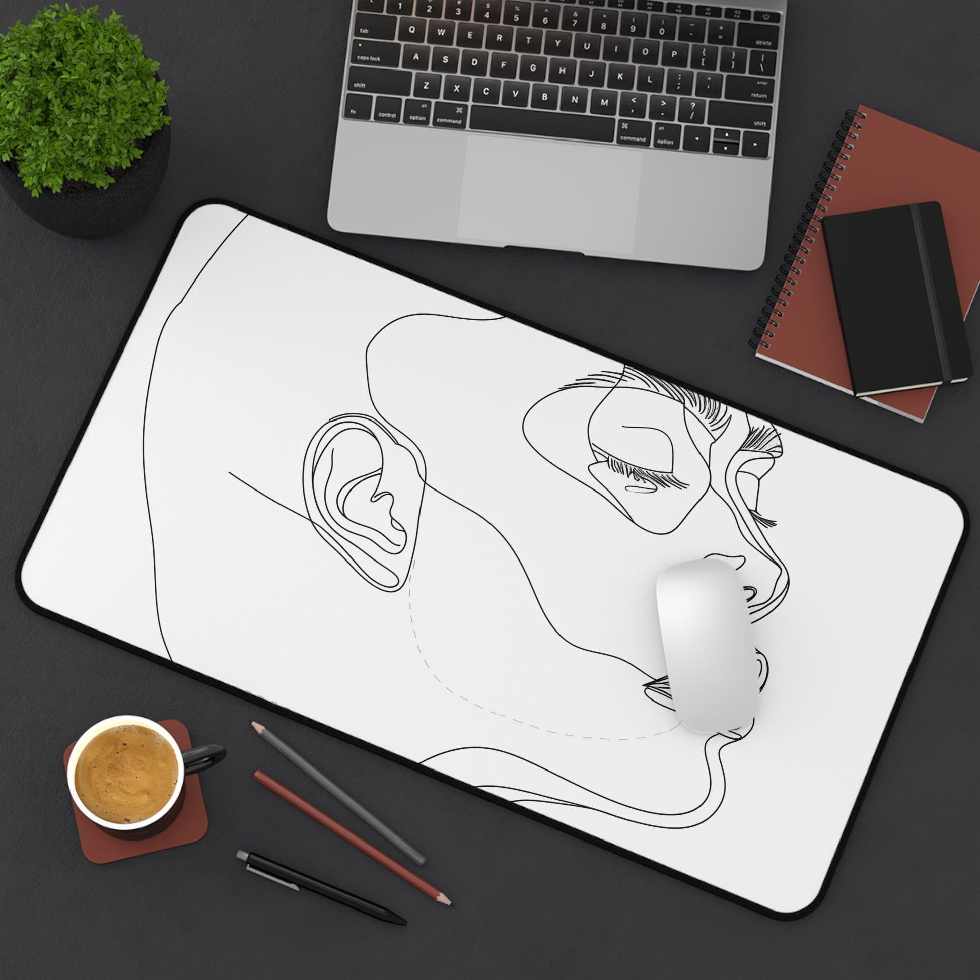 "Minimalist Face Line Art Desk Mat for Modern Workspace Decor"