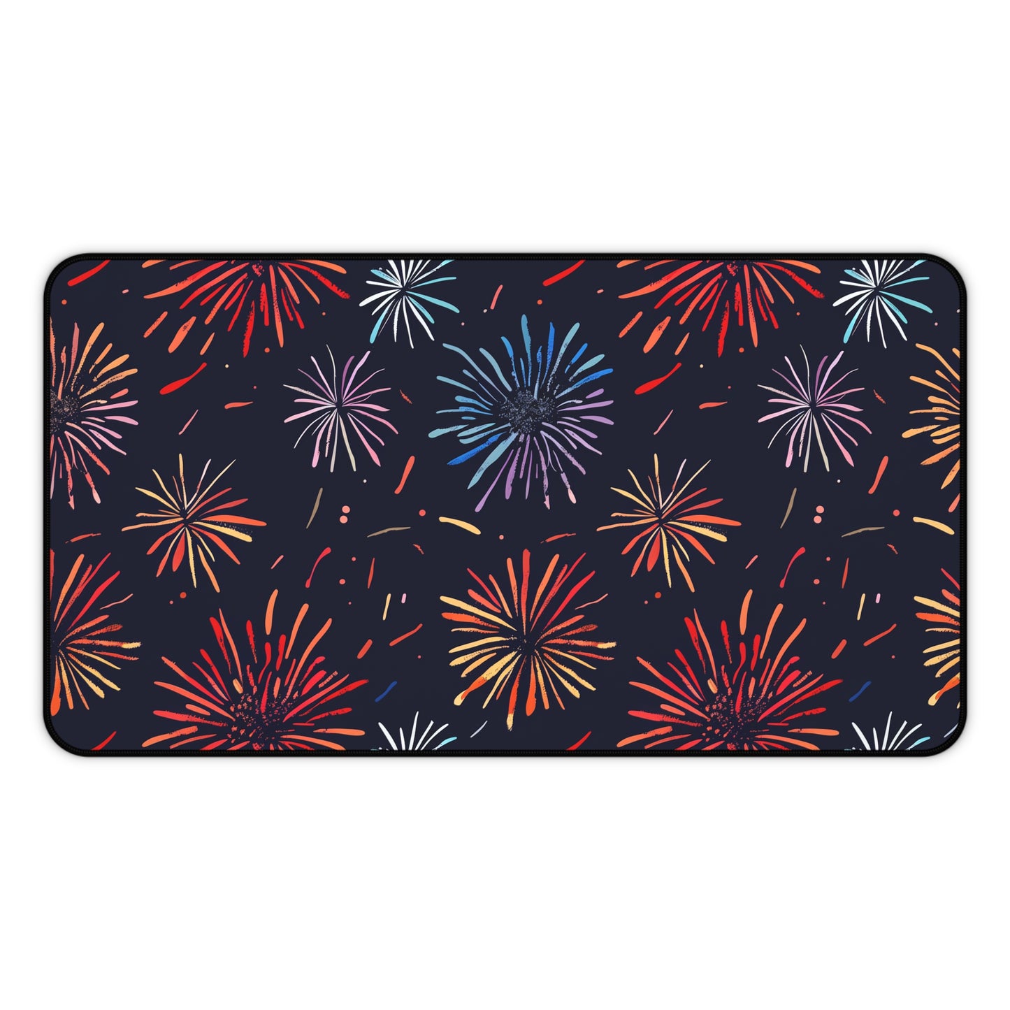 "Colorful Fireworks Fiesta Desk Mat - Brighten up your workspace with this festive and stylish desk accessory, perfect for protecting your desktop."