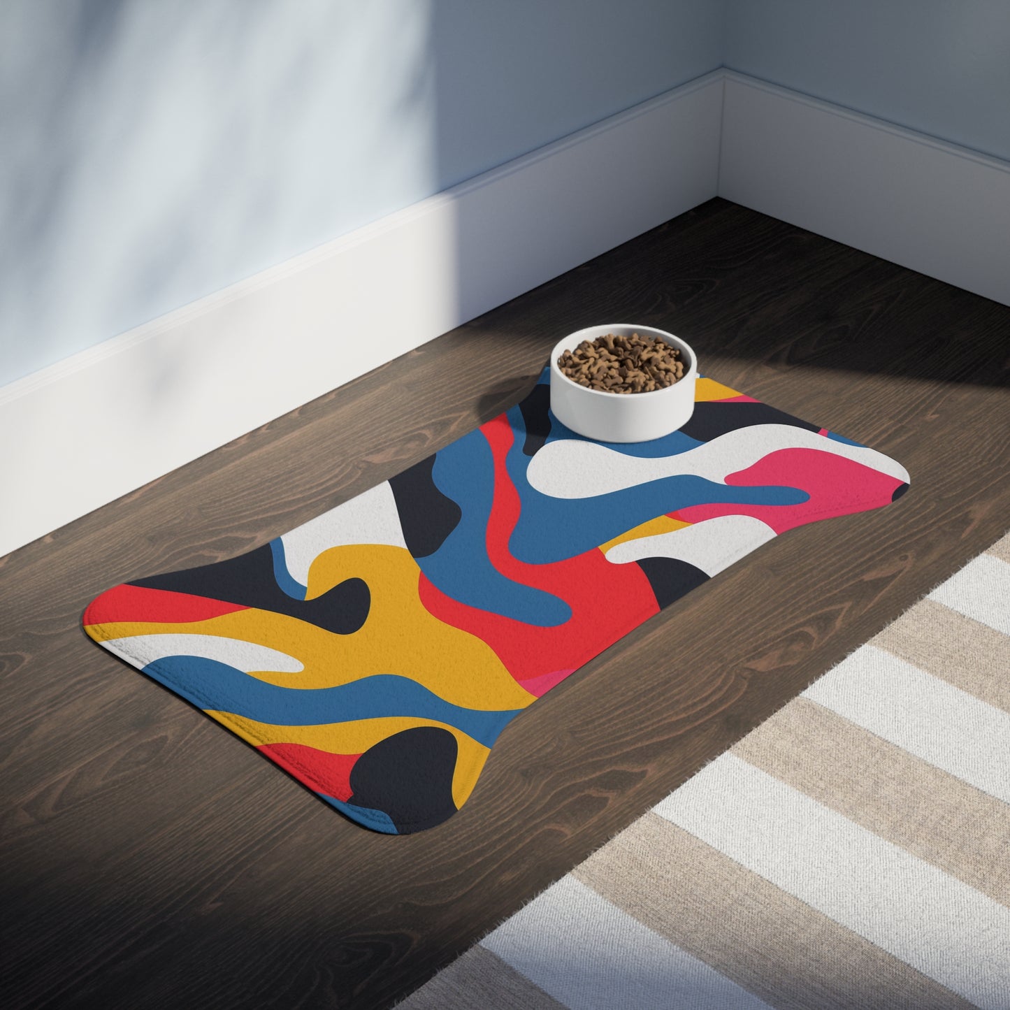 Abstract Pet Feeding Mat: Bold & Bright