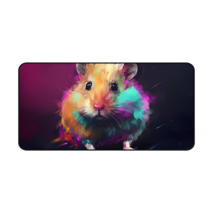 "Colorful neon hamster watercolor desk mat, add a playful touch to your workspace"