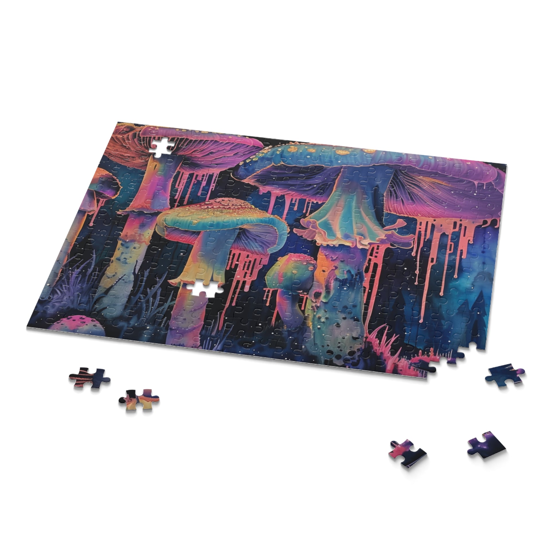 "Colorful Trippy Fungi Jigsaw Puzzle - Surreal psychedelic mushroom design challenge"