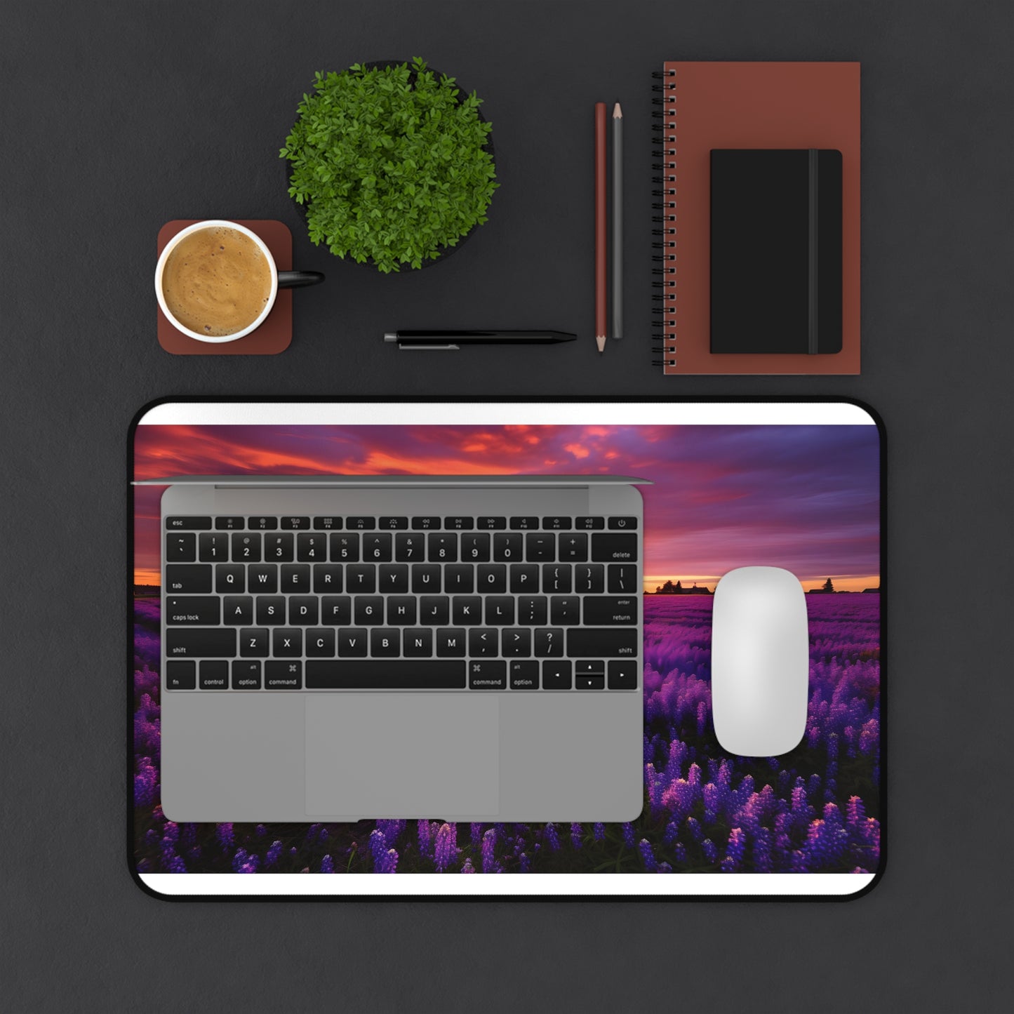 "Vibrant Dutch floral fields desk mat for serene workspace oasis"