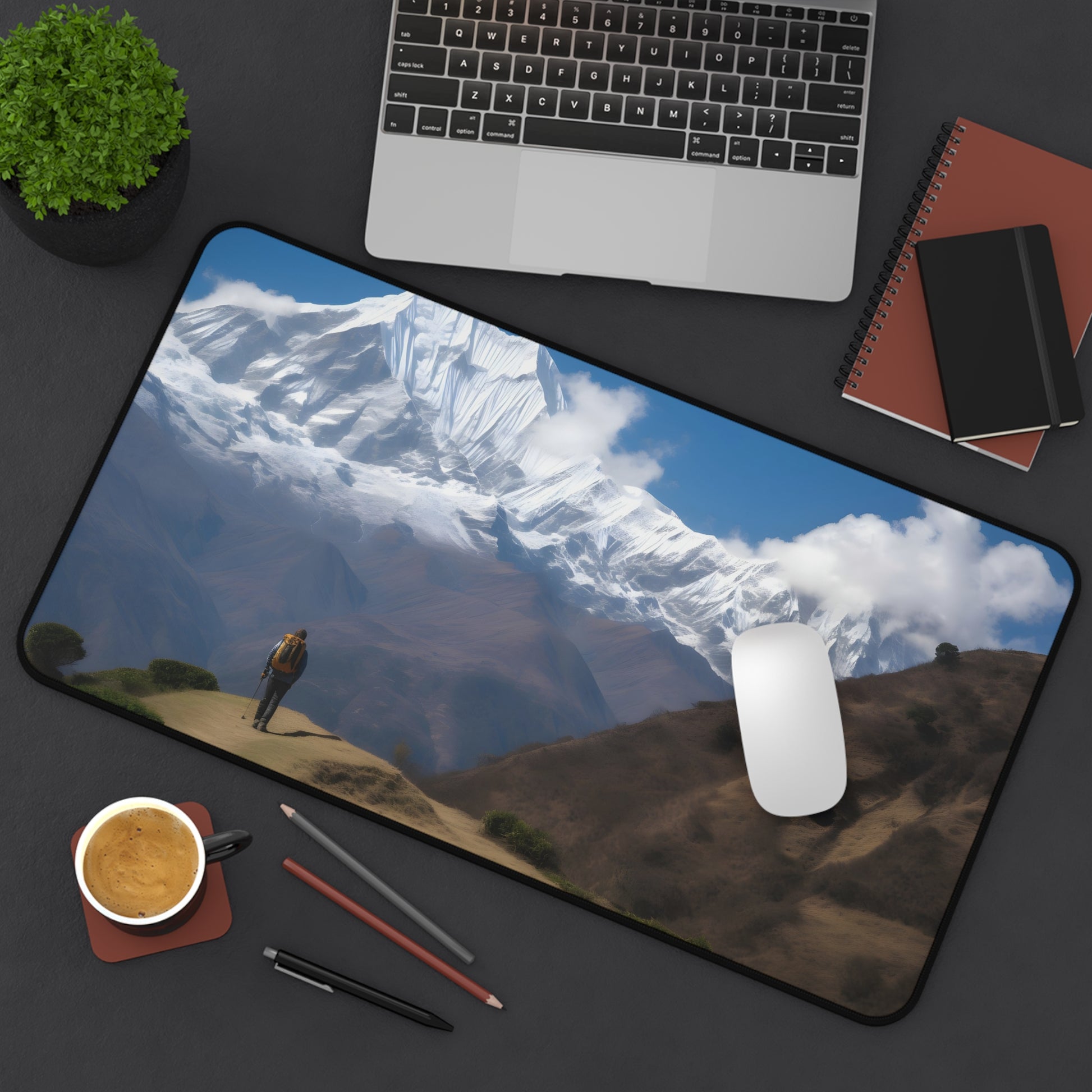 "Annapurna Trek Desk Mat with stunning Nepal landscapes and vibrant colors"