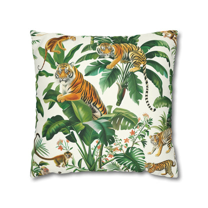 "Transform your bedroom with Tiger Jungle Safari Pillowcase - Majestic tigers in lush green foliage for stylish, comfortable sleep."