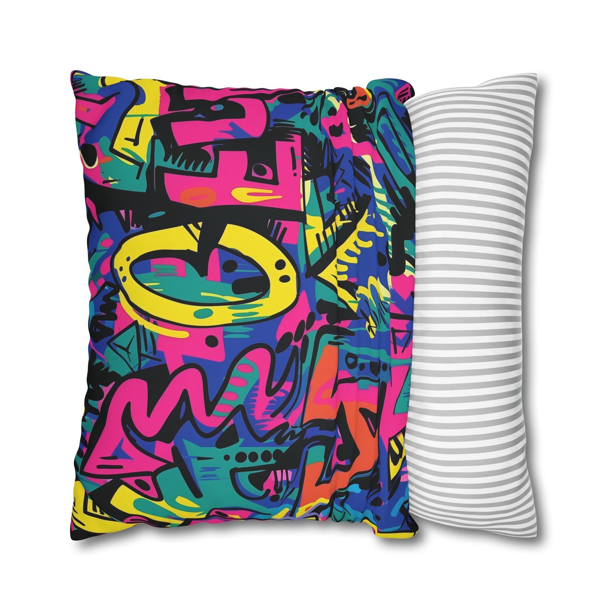 Bright and bold neon urban graffiti pillowcase for a pop of color in your bedroom - seamless pattern of street art vibes.