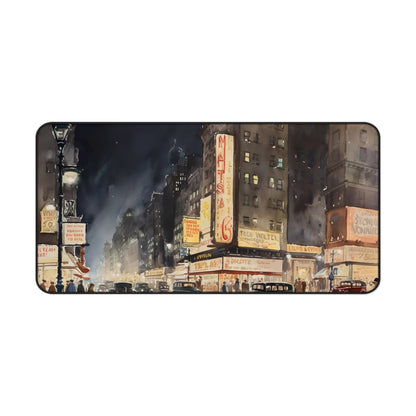 "Vintage NYC Desk Mat - Stylish black and white skyline photo, 1920s glamour for your workspace"