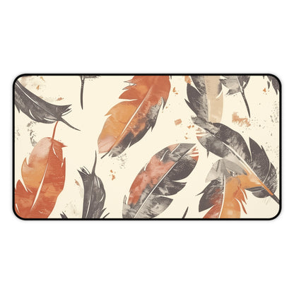 "Stylish Boho Feathers Desk Mat in Earthy Tones for Bohemian Charm"