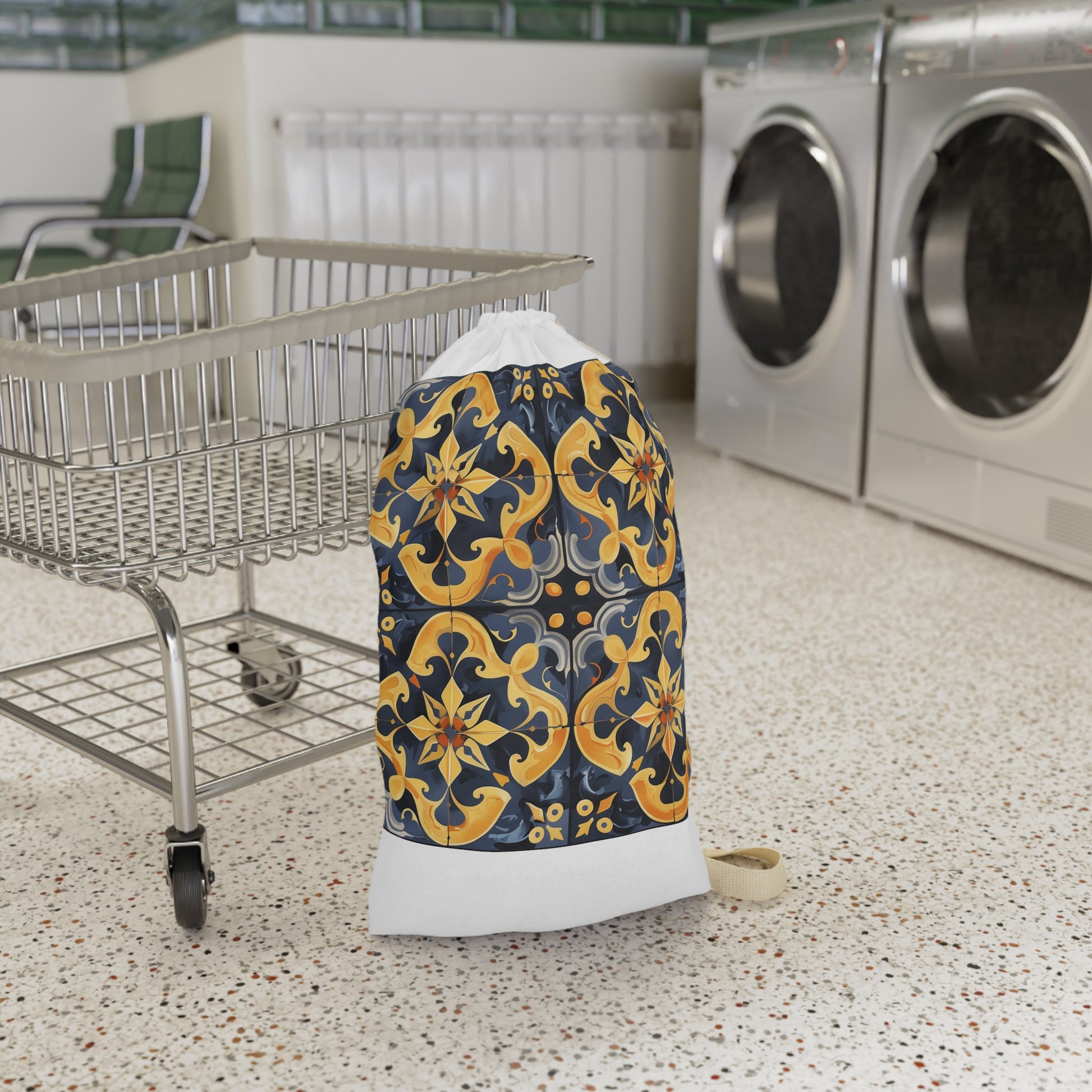 "Artisan Tiles seamless pattern laundry bag for elegant laundry routine, stylish design for home decor"