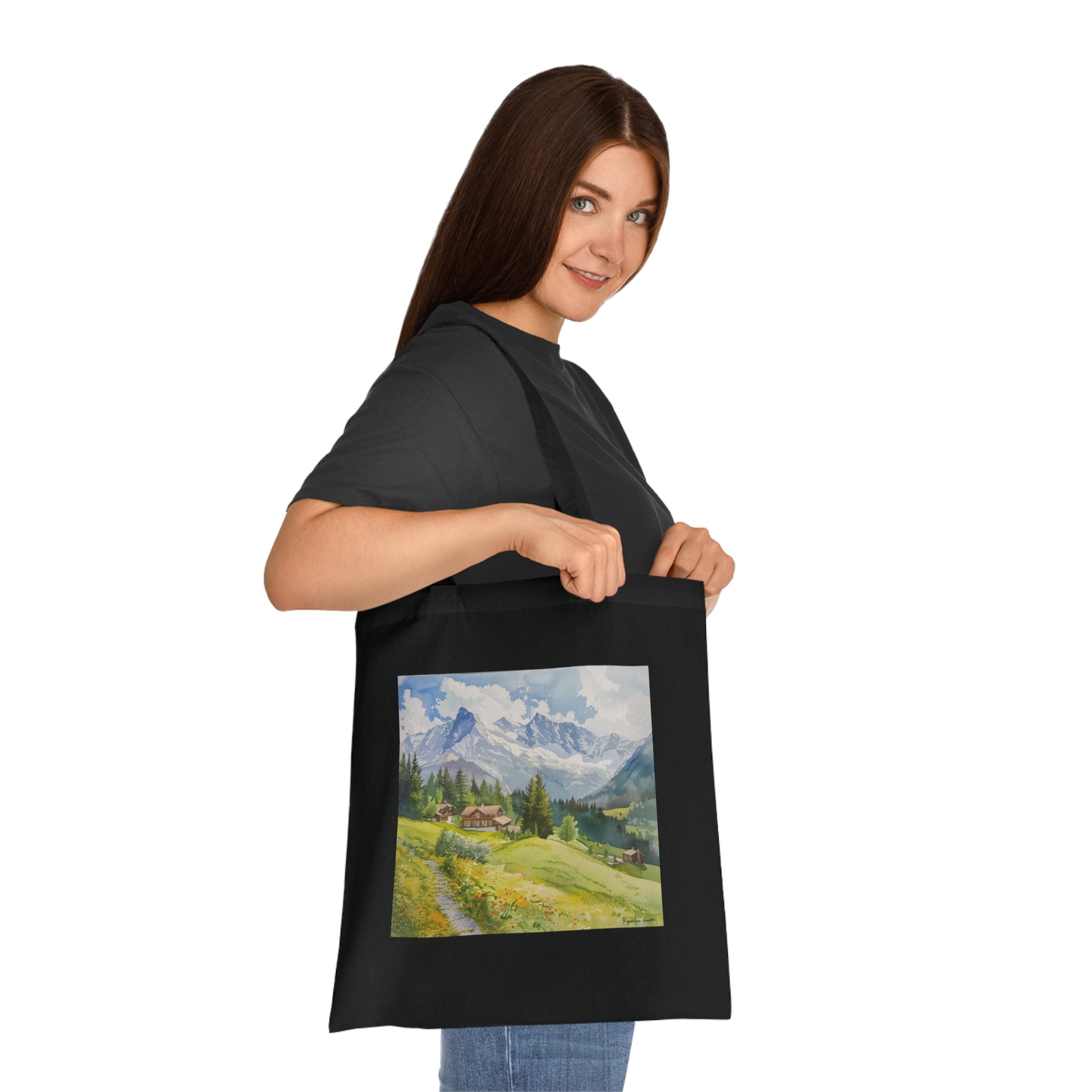 Swiss Alps Watercolor Escape Tote | Tote Bag | Accessories, Bags, Cotton, DTG, Totes | Prints with Passion