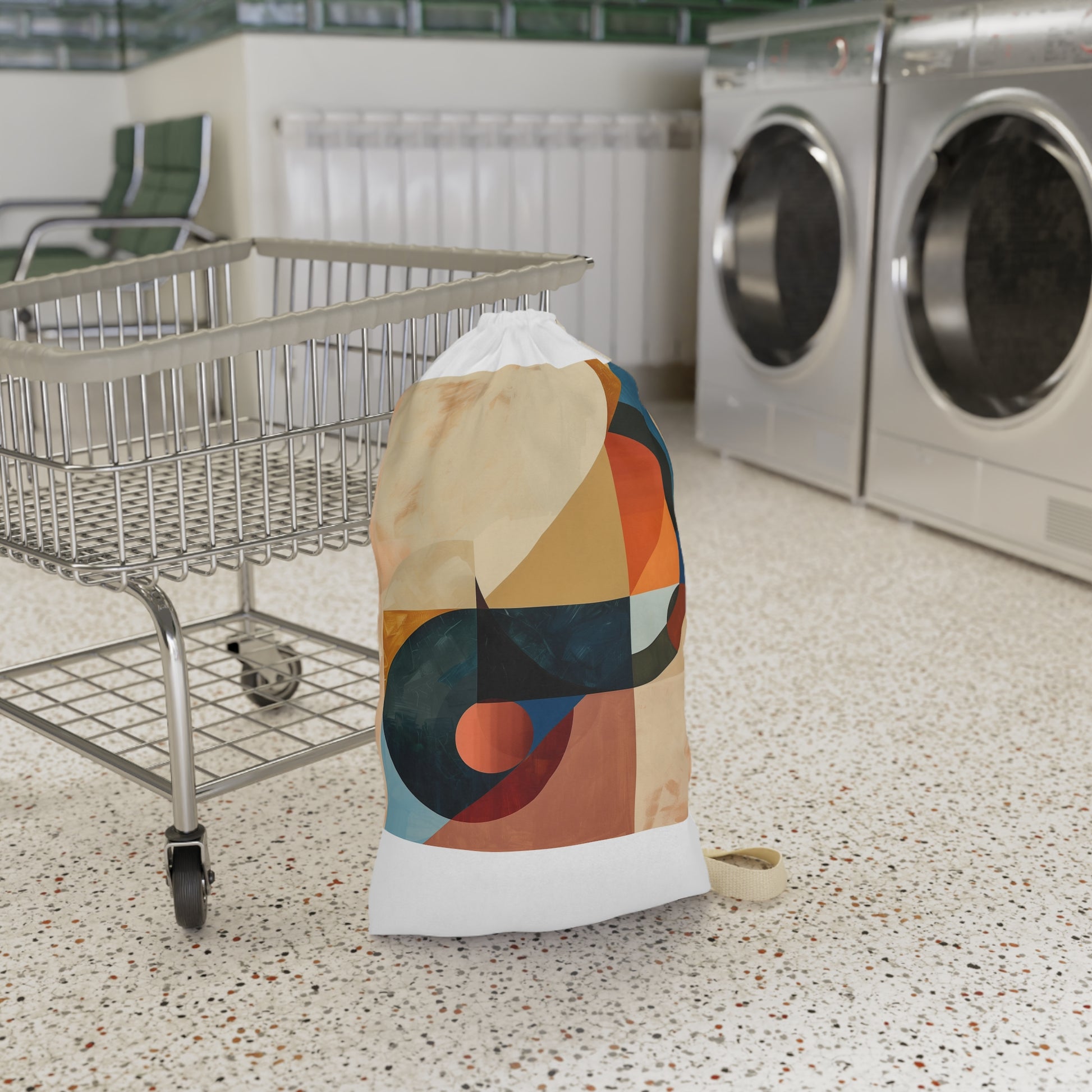 "Abstract geometric shapes laundry bag for stylish laundry days, pop of design for chores"