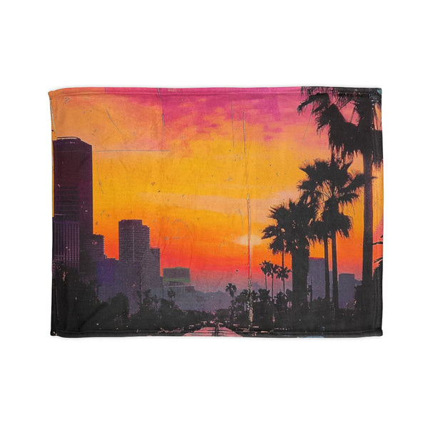 80s Lo-Fi Retro Vaporwave Sunset — Plush Fleece Throw Blanket — Full Flat Artwork View