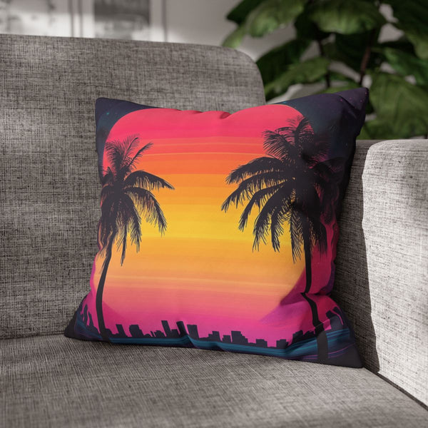 80s Retro Miami Neon Sunset (Edition III) — 40×40 Cushion Cover — Sofa & Armchair Living Room Lifestyle View