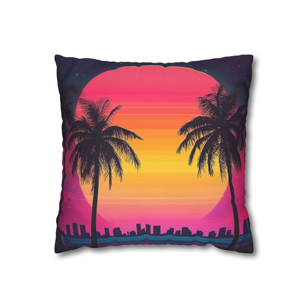 80s Retro Miami Neon Sunset (Edition III) — 40×40 Cushion Cover — Front 40×40 cm Square Cushion View