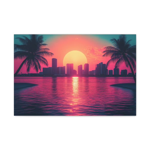 80s Retro Miami Neon Sunset (Edition II) — 24×16 Canvas Wall Art — Front Gallery-Wrapped Canvas View
