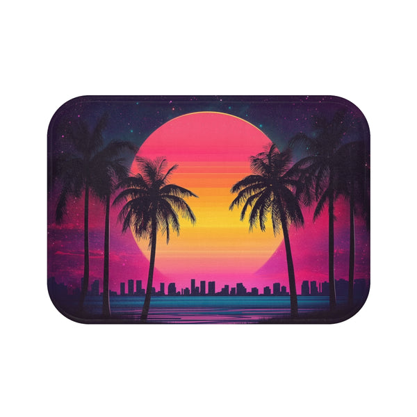 80s Style Miami Sunset Poster (Edition III) — Memory Foam Bath Mat — Top-Down Memory Foam Bath Mat View