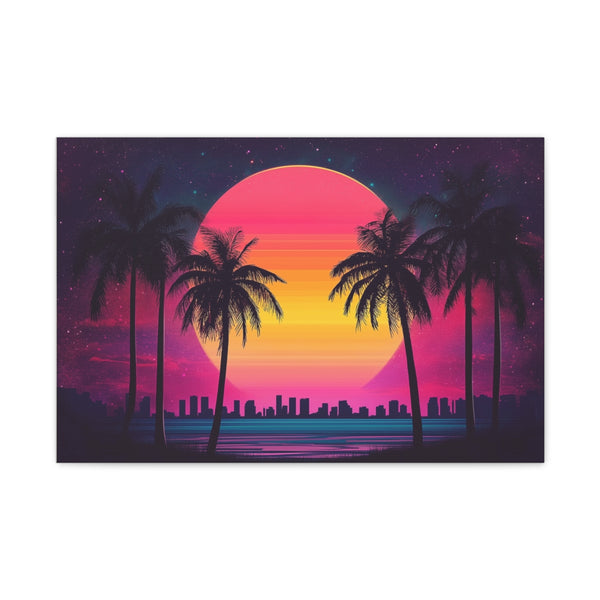 80s Retro Miami Neon Sunset (Edition III) — 24×16 Canvas Wall Art — Front Gallery-Wrapped Canvas View