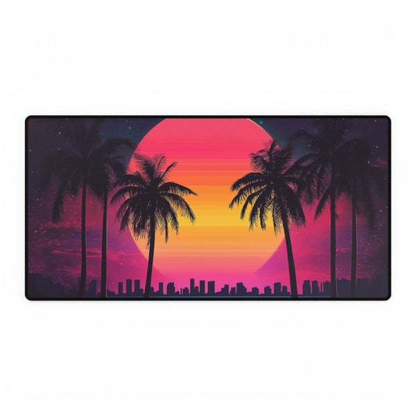 80s Retro Miami Neon Sunset (Edition II) — XXL Gaming Desk Mat — Full Top-Down Artwork View