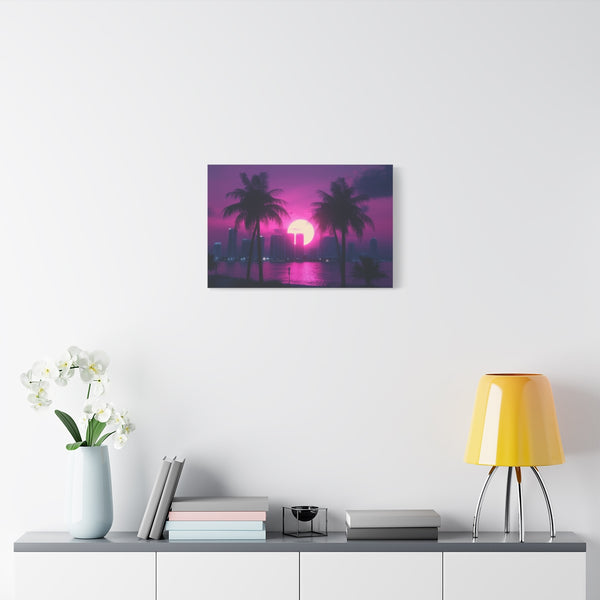 80s Retro Miami Neon Sunset (Edition IV) — 24×16 Canvas Wall Art — Living Room Wall Lifestyle View