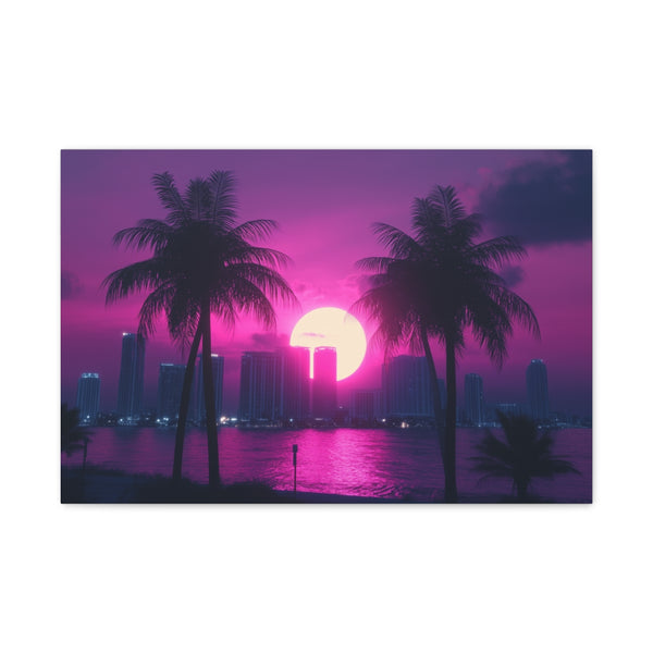 80s Retro Miami Neon Sunset (Edition IV) — 24×16 Canvas Wall Art — Front Gallery-Wrapped Canvas View