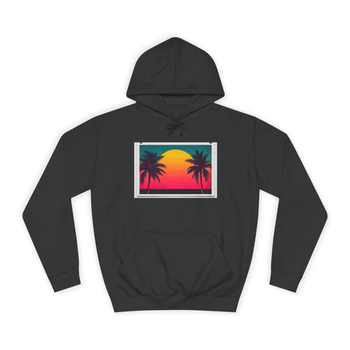 80s Retro Miami Neon Sunset — Heavyweight Graphic Hoodie — Front Heavyweight Fleece Hoodie View