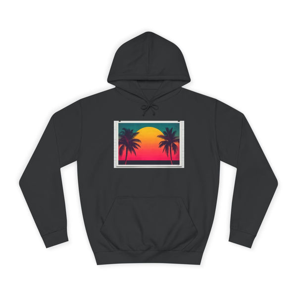80s Style Miami Sunset Poster Graphic Unisex College Hoodie - Jet Black Front