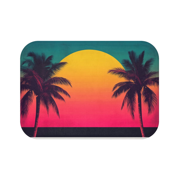 80s Style Miami Sunset Poster — Memory Foam Bath Mat — Top-Down Memory Foam Bath Mat View