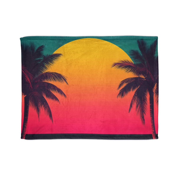 80s Retro Miami Neon Sunset — 50×60 Plush Throw Blanket — Full Flat Artwork View