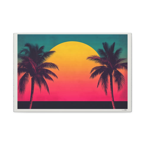 80s Style Miami Sunset Poster — 24×16 Canvas Wall Art — Front Gallery-Wrapped Canvas View