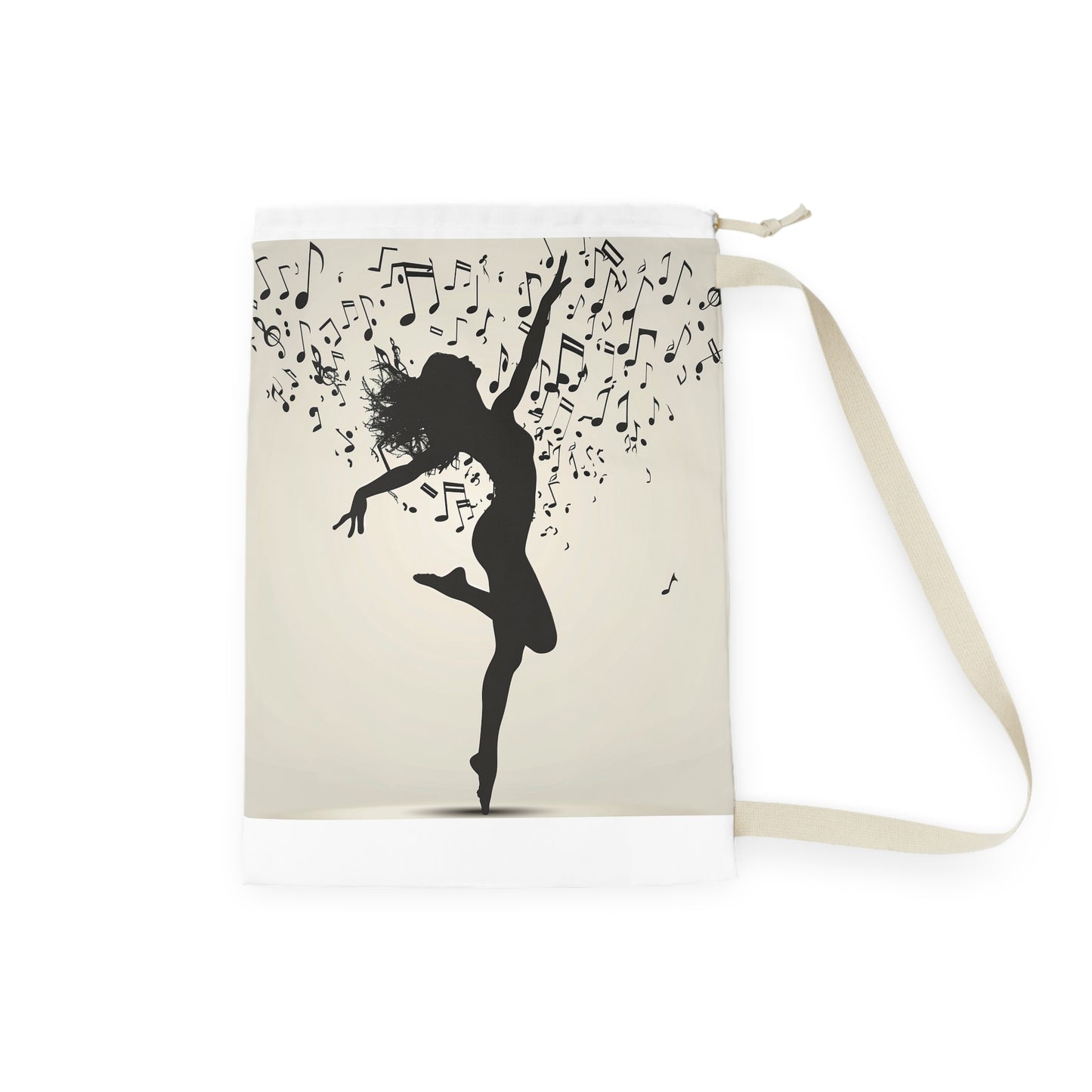 "Stylish Dance and Music Laundry Bag with Dancer Silhouette and Musical Notes Design - Decorative Laundry Room Decor"