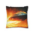 Spaceship Leaving a Burning Planet — 40×40 Cushion Cover — Double-Sided Back & Concealed Zip Detail