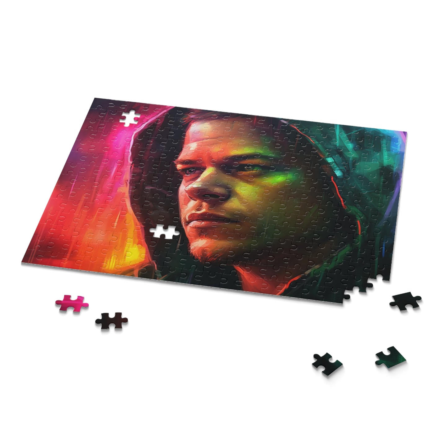 Matt Damon Neon Watercolor Puzzle