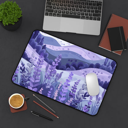 "Seamless Lavender Fields Desk Mat - Tranquil workspace essential with lavender flowers pattern"