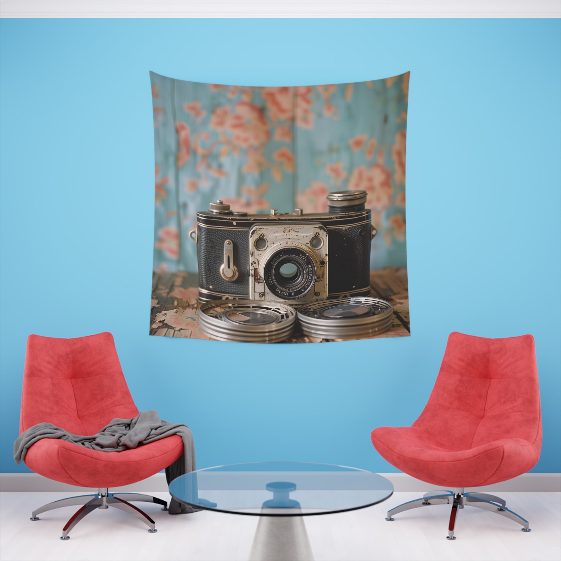 Vintage Visions: A Camera Tapestry | Wall Tapestry | All Over Print, AOP, Decor, Halloween, Home & Living, Home Decor, Indoor, Spring Essentials, Sublimation, Tapestry | Prints with Passion