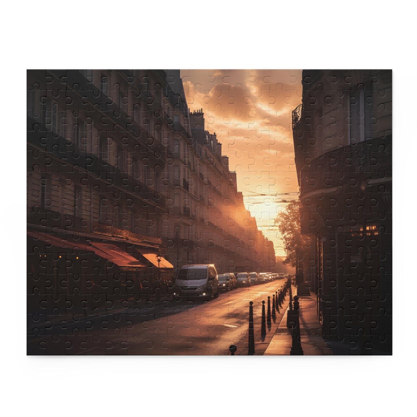 "Charming Paris Streets Sunset Jigsaw Puzzle - iconic architecture and romantic atmosphere of the City of Light"