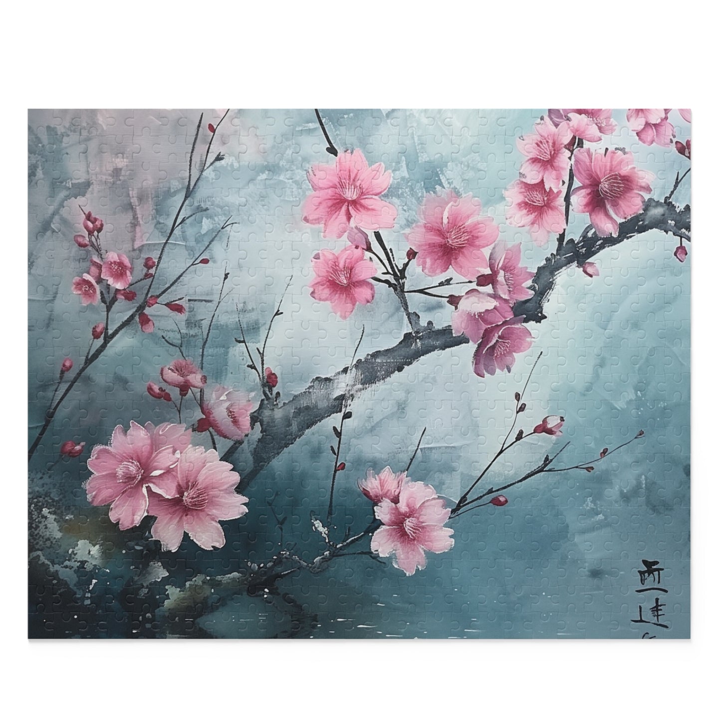 "Vibrant Cherry Blossom Jigsaw Puzzle with Serene Landscape Scene"