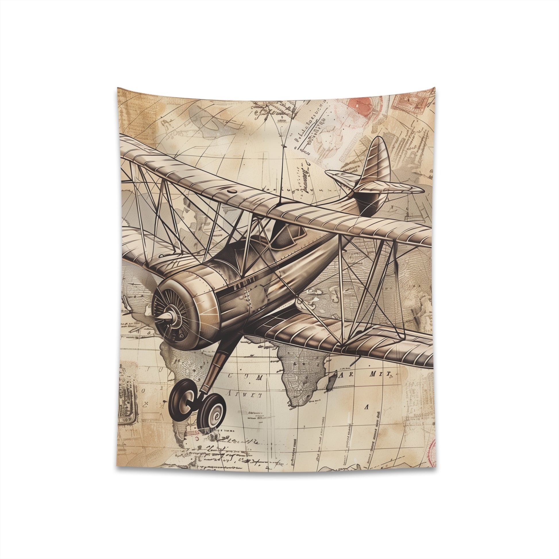 Vintage Travel Tapestry: Explore the World with this Airplane-themed Wall Art. Perfect for Wanderlust Souls.