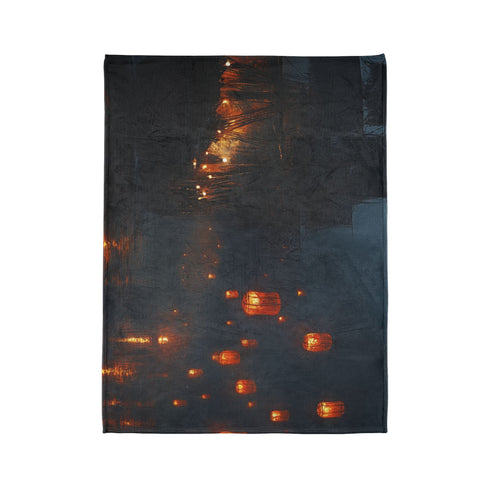 Floating Lanterns Guiding Ghost Ship Plush Fleece Throw Blanket