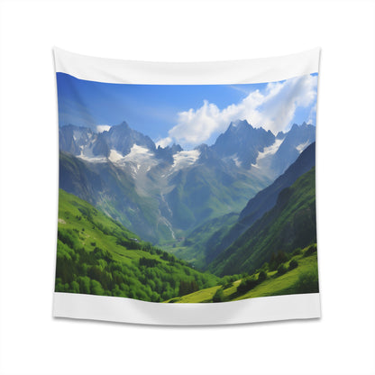 French Alps Tapestry: Snow-Capped Peaks & Serene Lakes Home Decor Alt="Majestic Tapestry of the French Alps: A Breathtaking Landscape for Your Home - High-quality material, comfortable and stylish, perfect for all seasons, makes a great gift - Size: 34" × 40", 57" × 57""