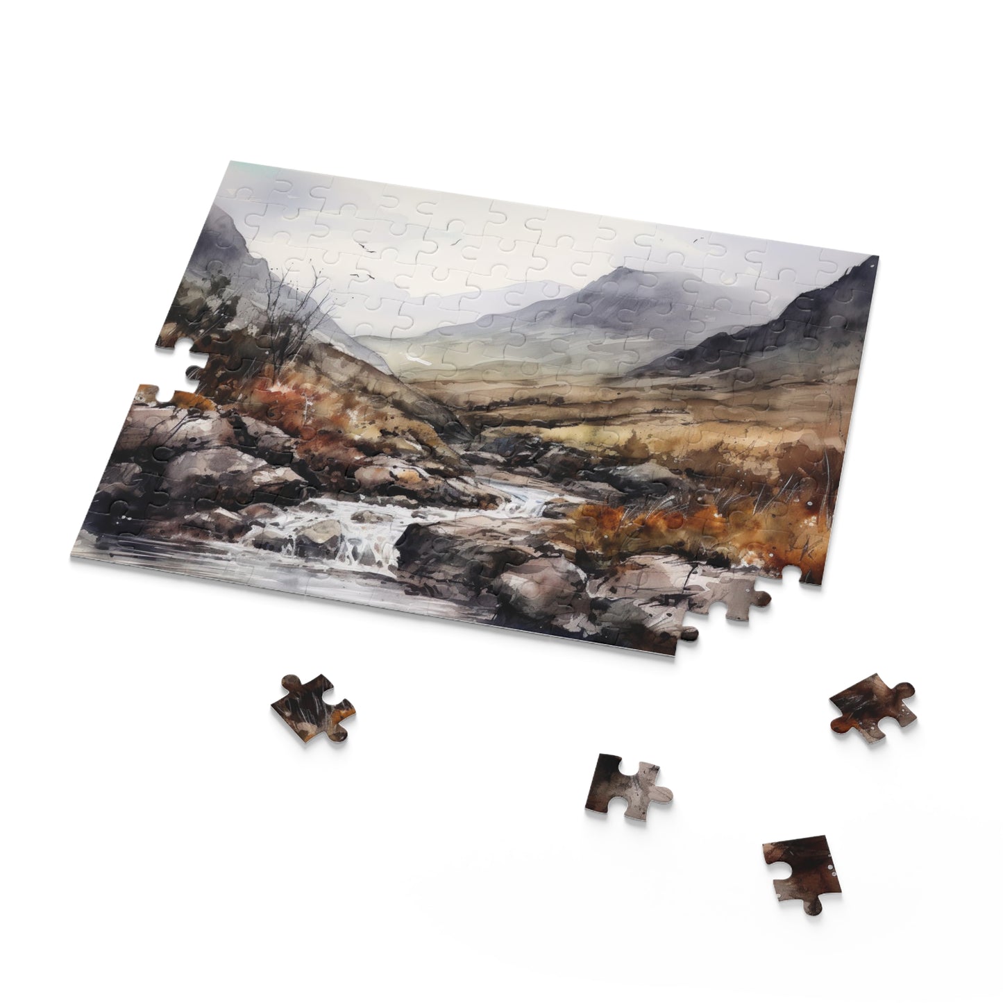 "Highland Serenity Jigsaw Puzzle - picturesque Scottish countryside scene with rolling hills and charming villages"